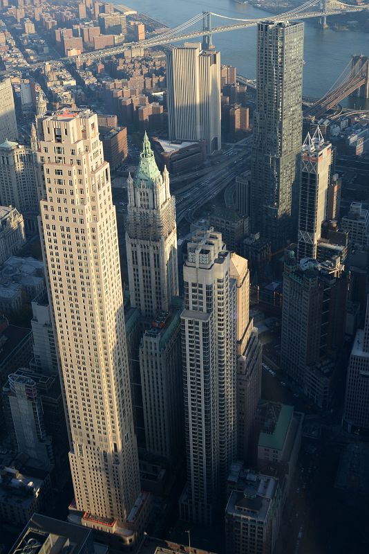 14-07 Park Place, Woolworth Building, Barclay Tower, New York by Gehry, The Beekman Close Up From One World Trade Center Observatory Late Afternoon